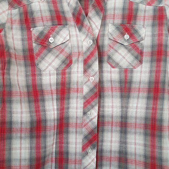 Prototype Red/Gray/White Plaid Collar Top - Size S - Picture 3 of 7